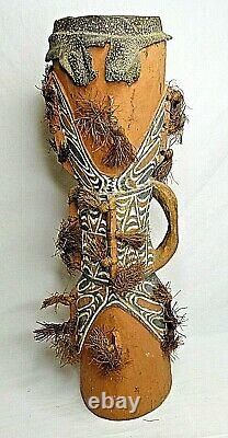 Carved Painted Grass Wood Drum Lizard Skin Papua New Guinea 24 Vintage Rare