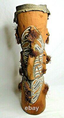 Carved Painted Grass Wood Drum Lizard Skin Papua New Guinea 24 Vintage Rare
