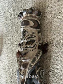 Carved Papua New Guinea Sepik River District Spirit Painted Figure Sculpture Art