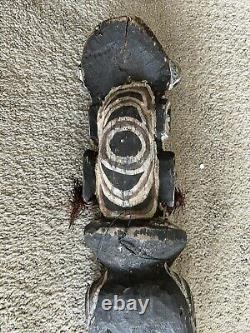 Carved Papua New Guinea Sepik River District Spirit Painted Figure Sculpture Art