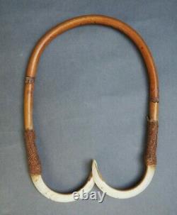 Fine Old Oceanic Papua New Guinea Polynesian Double Pig Tooth Amulet Necklace