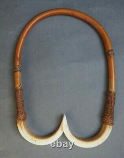 Fine Old Oceanic Papua New Guinea Polynesian Double Pig Tooth Amulet Necklace