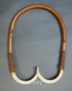 Fine Old Oceanic Papua New Guinea Polynesian Double Pig Tooth Amulet Necklace