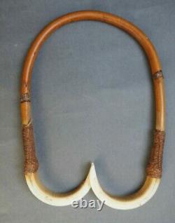 Fine Old Oceanic Papua New Guinea Polynesian Double Pig Tooth Amulet Necklace