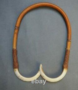 Fine Old Oceanic Papua New Guinea Polynesian Double Pig Tooth Amulet Necklace