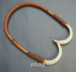 Fine Old Oceanic Papua New Guinea Polynesian Double Pig Tooth Amulet Necklace