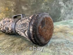 Fine Old Wood Carved Tribal Drum West Papua New Guinea Sentani Region