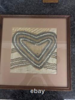 Framed Tapa Cloth Art From Papua New Guinea With Heart Design & Wooden Frame