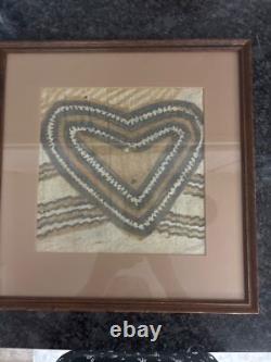 Framed Tapa Cloth Art From Papua New Guinea With Heart Design & Wooden Frame