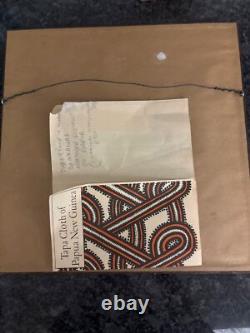 Framed Tapa Cloth Art From Papua New Guinea With Heart Design & Wooden Frame