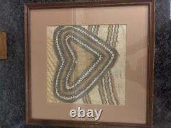 Framed Tapa Cloth Art From Papua New Guinea With Heart Design & Wooden Frame