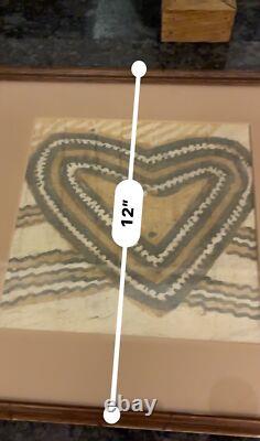 Framed Tapa Cloth Art From Papua New Guinea With Heart Design & Wooden Frame