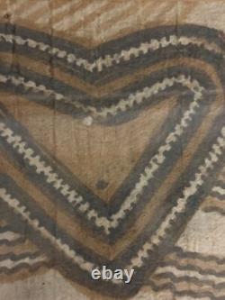 Framed Tapa Cloth Art From Papua New Guinea With Heart Design & Wooden Frame