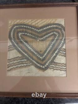 Framed Tapa Cloth Art From Papua New Guinea With Heart Design & Wooden Frame