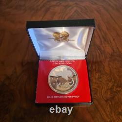 Franklin Mint 1975 PAPUA NEW GUINEA 10 KINA Sterling Silver coin in case + COA