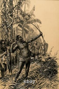 Hans Werner Schmidt (1859-1950) Papua New Guinea Hunters Illustration, 1900