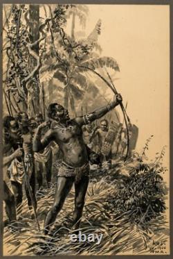 Hans Werner Schmidt (1859-1950) Papua New Guinea Hunters Illustration, 1900