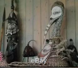 Huge RARE old Papua New Guinea man's tribal bird headdress mask 42 long X 32