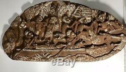 LARGE VINTAGE PAPUA NEW GUINEA KAMBOT CARVED WOOD RELIEF STORY BOARD 27x14