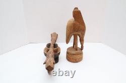LOT 2 ATQ Massim Papua New Guinea Carved Wood Sculptures oil Bowl Eagle Figure