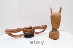 LOT 2 ATQ Massim Papua New Guinea Carved Wood Sculptures oil Bowl Eagle Figure