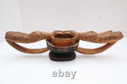 LOT 2 ATQ Massim Papua New Guinea Carved Wood Sculptures oil Bowl Eagle Figure