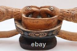 LOT 2 ATQ Massim Papua New Guinea Carved Wood Sculptures oil Bowl Eagle Figure