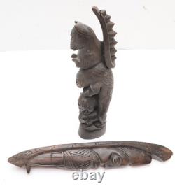 LOT 2 Papua New Guinea Massim Wood LIFE / DEATH Carving Figure Statue Totem pole