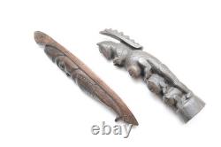 LOT 2 Papua New Guinea Massim Wood LIFE / DEATH Carving Figure Statue Totem pole
