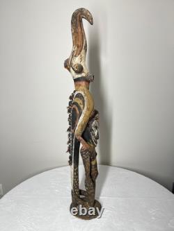Large Papua New Guinea Sepik River Totem Figure Hand-Carved Wood Sculpture wit