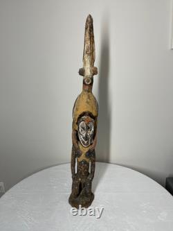 Large Papua New Guinea Sepik River Totem Figure Hand-Carved Wood Sculpture wit