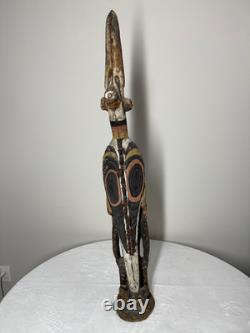 Large Papua New Guinea Sepik River Totem Figure Hand-Carved Wood Sculpture wit