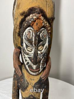 Large Papua New Guinea Sepik River Totem Figure Hand-Carved Wood Sculpture wit
