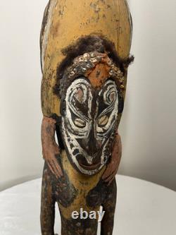 Large Papua New Guinea Sepik River Totem Figure Hand-Carved Wood Sculpture wit