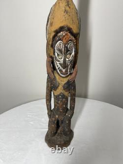 Large Papua New Guinea Sepik River Totem Figure Hand-Carved Wood Sculpture wit