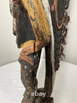 Large Papua New Guinea Sepik River Totem Figure Hand-Carved Wood Sculpture wit