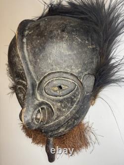 Lg RarePapua New Guinea Sepik River Mask Wood Feather Fiber 20 Ceremonial