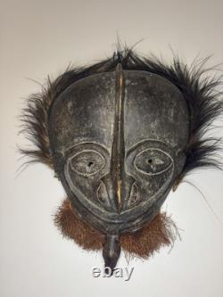 Lg RarePapua New Guinea Sepik River Mask Wood Feather Fiber 20 Ceremonial