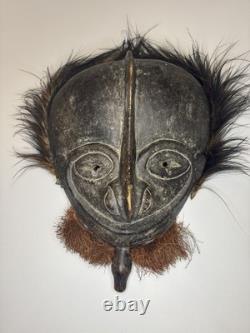 Lg RarePapua New Guinea Sepik River Mask Wood Feather Fiber 20 Ceremonial