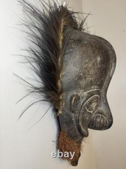 Lg RarePapua New Guinea Sepik River Mask Wood Feather Fiber 20 Ceremonial
