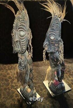Mindimbit Village Male & Female Ancestor Figures on Metal Stands, PNG 19h