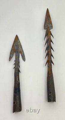 Museum Antique Handmade Oceania Papua New Guinea Set 2 Iron Bow Arrow Heads 8