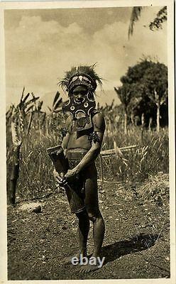 New guinea, PORT MORESBY, Young Native Papua Warrior (1920s) Gibson RPPC