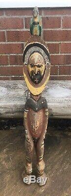 OCEANIC POLYNESIAN PAPUA NEW GUINEA CARVED WOOD FIGURE 83 Cm Tall