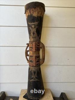 OLD carved and painted Papua New Guinea Kundu Drum ex Baptist Mission Society