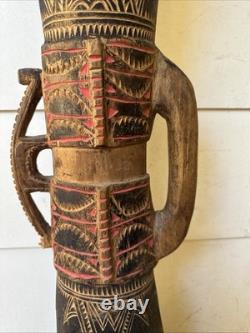 OLD carved and painted Papua New Guinea Kundu Drum ex Baptist Mission Society
