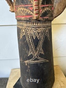 OLD carved and painted Papua New Guinea Kundu Drum ex Baptist Mission Society