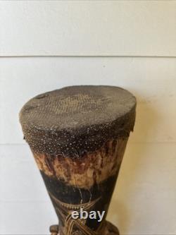 OLD carved and painted Papua New Guinea Kundu Drum ex Baptist Mission Society