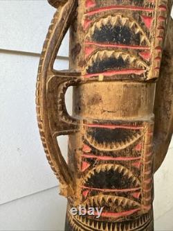 OLD carved and painted Papua New Guinea Kundu Drum ex Baptist Mission Society