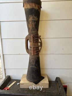 OLD carved and painted Papua New Guinea Kundu Drum ex Baptist Mission Society